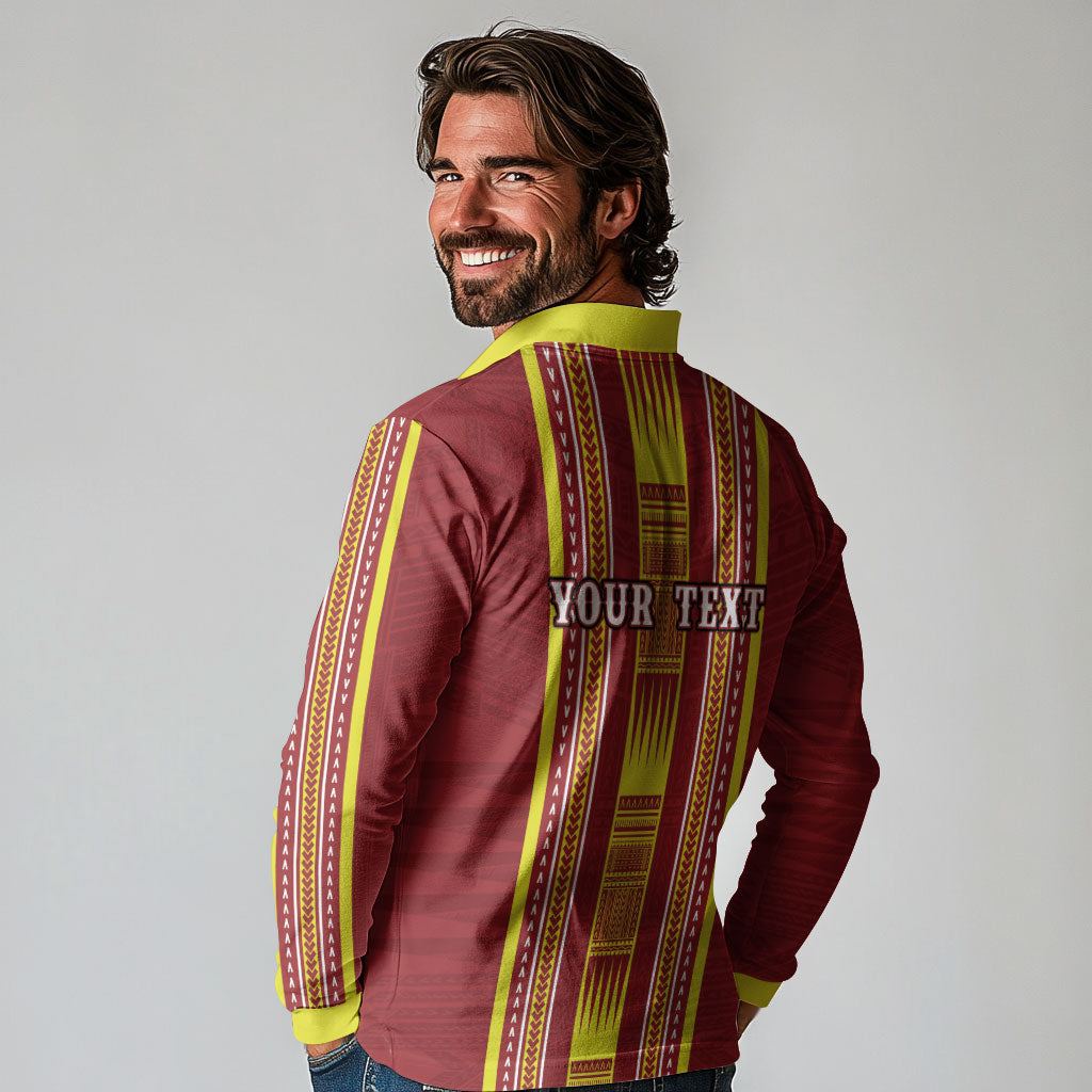 Personalised Apia Samoa Long Sleeve Polo Shirt Samoan Tribal Pattern LT05 - Polynesian Pride