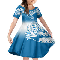 FSM Yap Constitution Day Family Matching Off Shoulder Long Sleeve Dress and Hawaiian Shirt Polynesian Batoids LT05 Daughter's Dress Blue - Polynesian Pride
