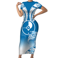FSM Yap Constitution Day Family Matching Short Sleeve Bodycon Dress and Hawaiian Shirt Polynesian Batoids LT05 Mom's Dress Blue - Polynesian Pride