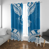 FSM Yap Constitution Day Window Curtain Polynesian Batoids LT05 With Grommets Blue - Polynesian Pride