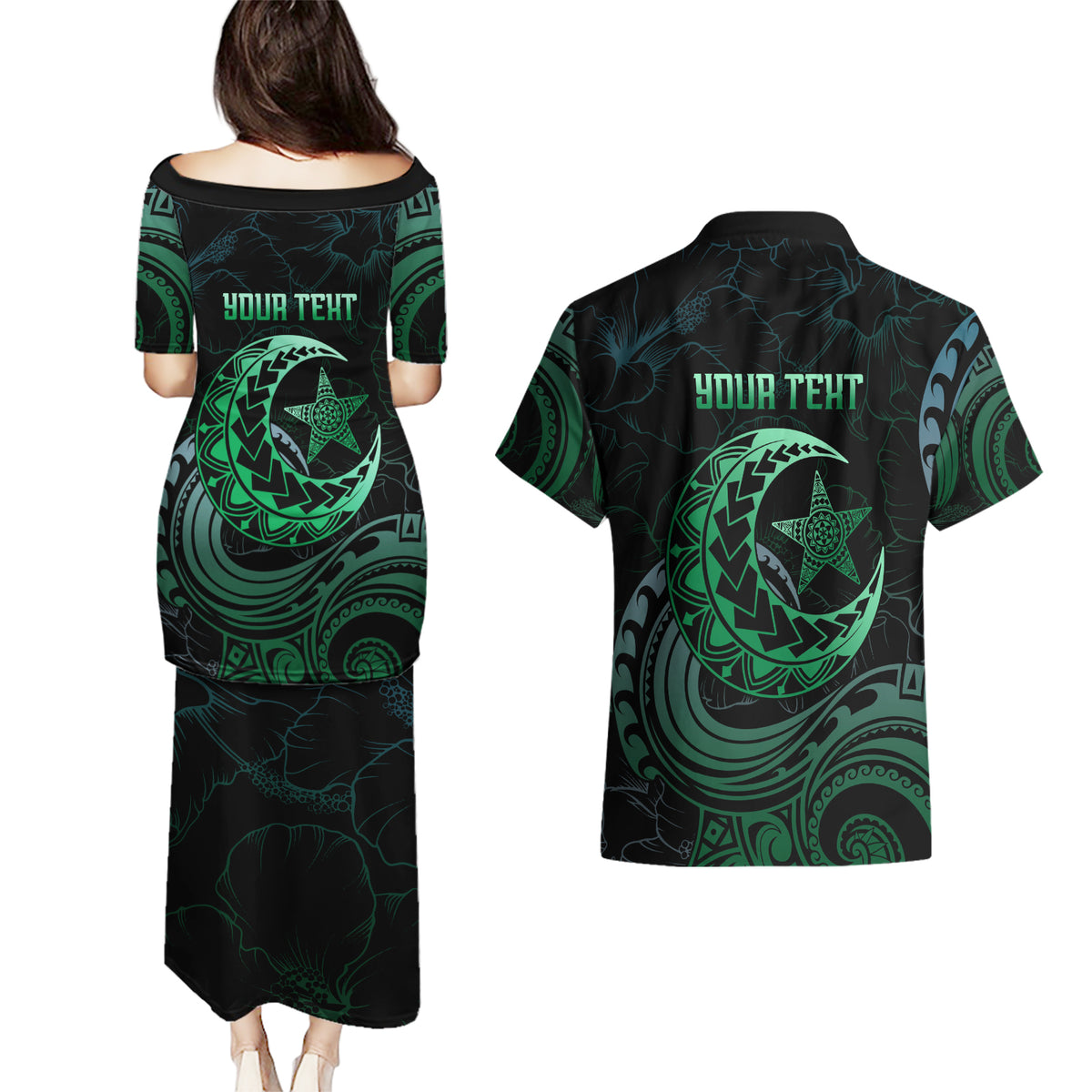 Personalised Polynesia Couples Matching Puletasi Dress and Hawaiian Shirt With Islam Crescent And Star LT05 - Polynesian Pride