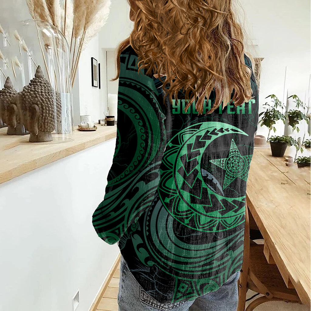 Personalised Polynesia Women Casual Shirt With Islam Crescent And Star LT05 - Polynesian Pride