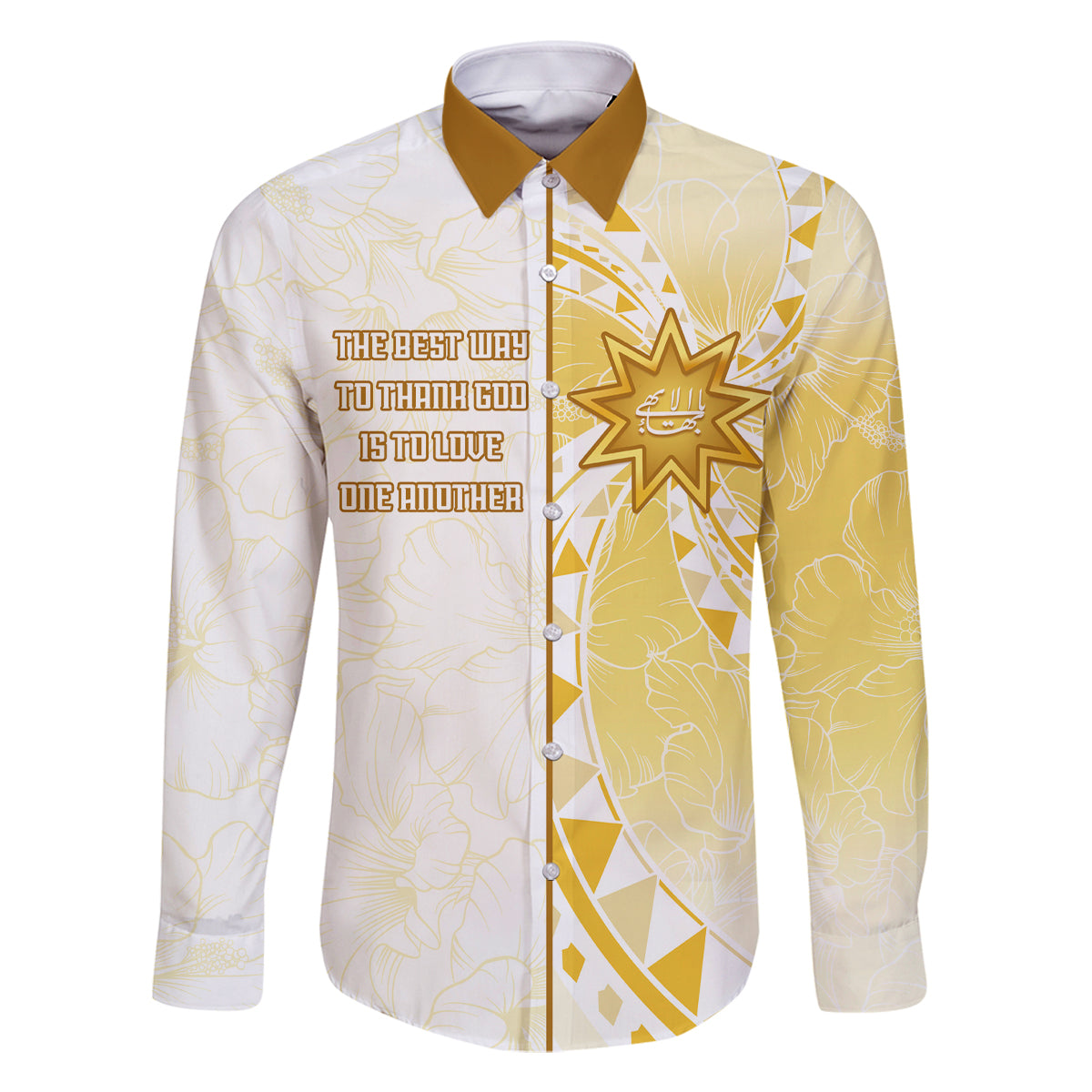 Personalised Polynesia Family Matching Long Sleeve Bodycon Dress and Hawaiian Shirt Bahai Faith Symbol LT05 Dad's Shirt - Long Sleeve Yellow - Polynesian Pride