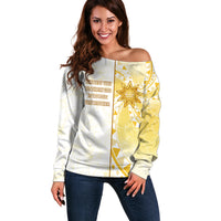 Personalised Polynesia Off Shoulder Sweater Bahai Faith Symbol LT05 Women Yellow - Polynesian Pride