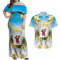 Fiji Christmas Couples Matching Off Shoulder Maxi Dress and Hawaiian Shirt Snow Globe With Fijian Santa LT05 - Polynesian Pride