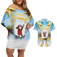 Fiji Christmas Couples Matching Off Shoulder Short Dress and Hawaiian Shirt Snow Globe With Fijian Santa LT05 - Polynesian Pride
