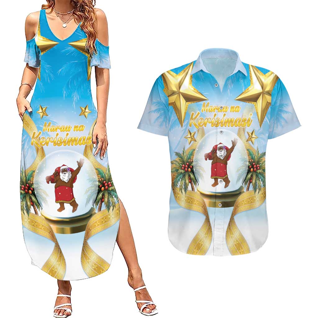 Fiji Christmas Couples Matching Summer Maxi Dress and Hawaiian Shirt Snow Globe With Fijian Santa LT05 - Polynesian Pride