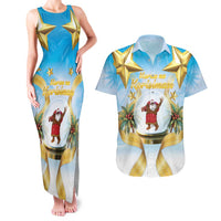 Fiji Christmas Couples Matching Tank Maxi Dress and Hawaiian Shirt Snow Globe With Fijian Santa LT05 Blue - Polynesian Pride