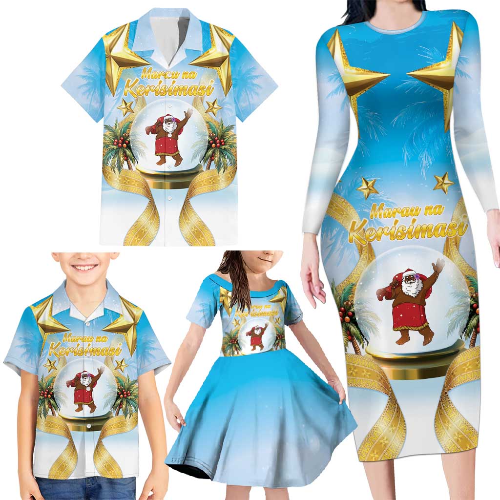Fiji Christmas Family Matching Long Sleeve Bodycon Dress and Hawaiian Shirt Snow Globe With Fijian Santa LT05 - Polynesian Pride