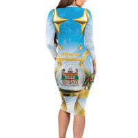 Fiji Christmas Family Matching Long Sleeve Bodycon Dress and Hawaiian Shirt Snow Globe With Fijian Santa LT05 - Polynesian Pride