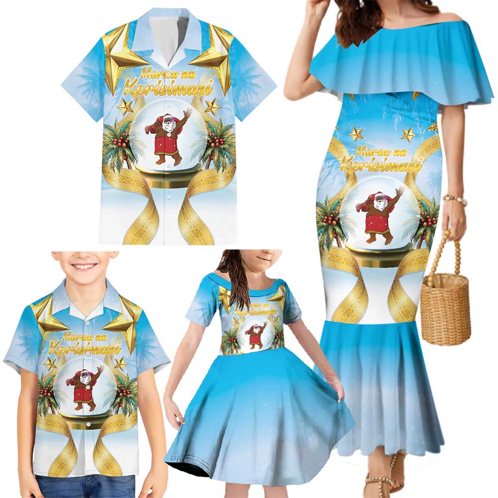 Fiji Christmas Family Matching Mermaid Dress and Hawaiian Shirt Snow Globe With Fijian Santa LT05 - Polynesian Pride