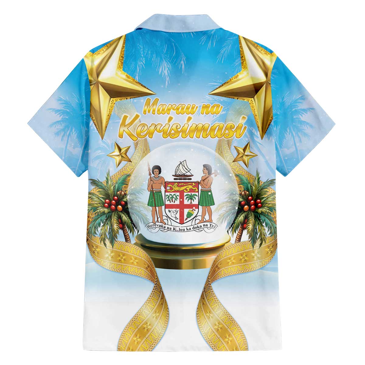 Fiji Christmas Family Matching Off The Shoulder Long Sleeve Dress and Hawaiian Shirt Snow Globe With Fijian Santa LT05 - Polynesian Pride