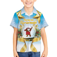 Fiji Christmas Family Matching Puletasi and Hawaiian Shirt Snow Globe With Fijian Santa LT05 Son's Shirt Blue - Polynesian Pride