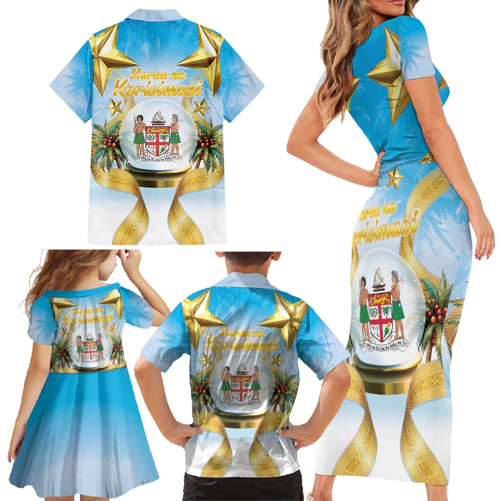 Fiji Christmas Family Matching Short Sleeve Bodycon Dress and Hawaiian Shirt Snow Globe With Fijian Santa LT05 - Polynesian Pride