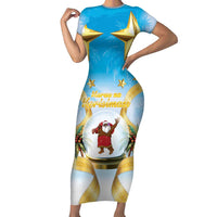 Fiji Christmas Family Matching Short Sleeve Bodycon Dress and Hawaiian Shirt Snow Globe With Fijian Santa LT05 Mom's Dress Blue - Polynesian Pride