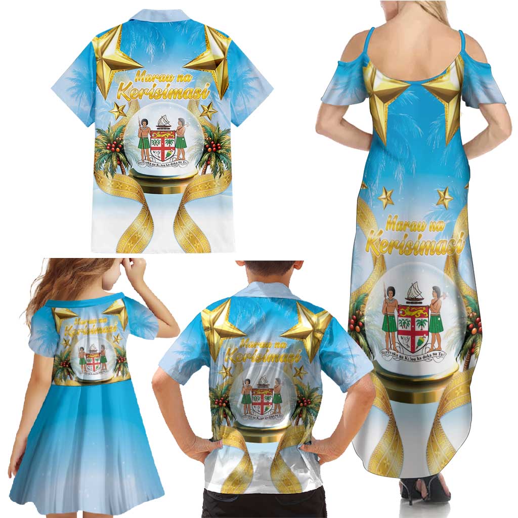 Fiji Christmas Family Matching Summer Maxi Dress and Hawaiian Shirt Snow Globe With Fijian Santa LT05 - Polynesian Pride