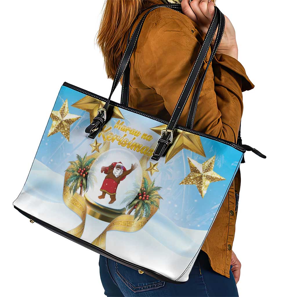 Fiji Christmas Leather Tote Bag Snow Globe With Fijian Santa LT05