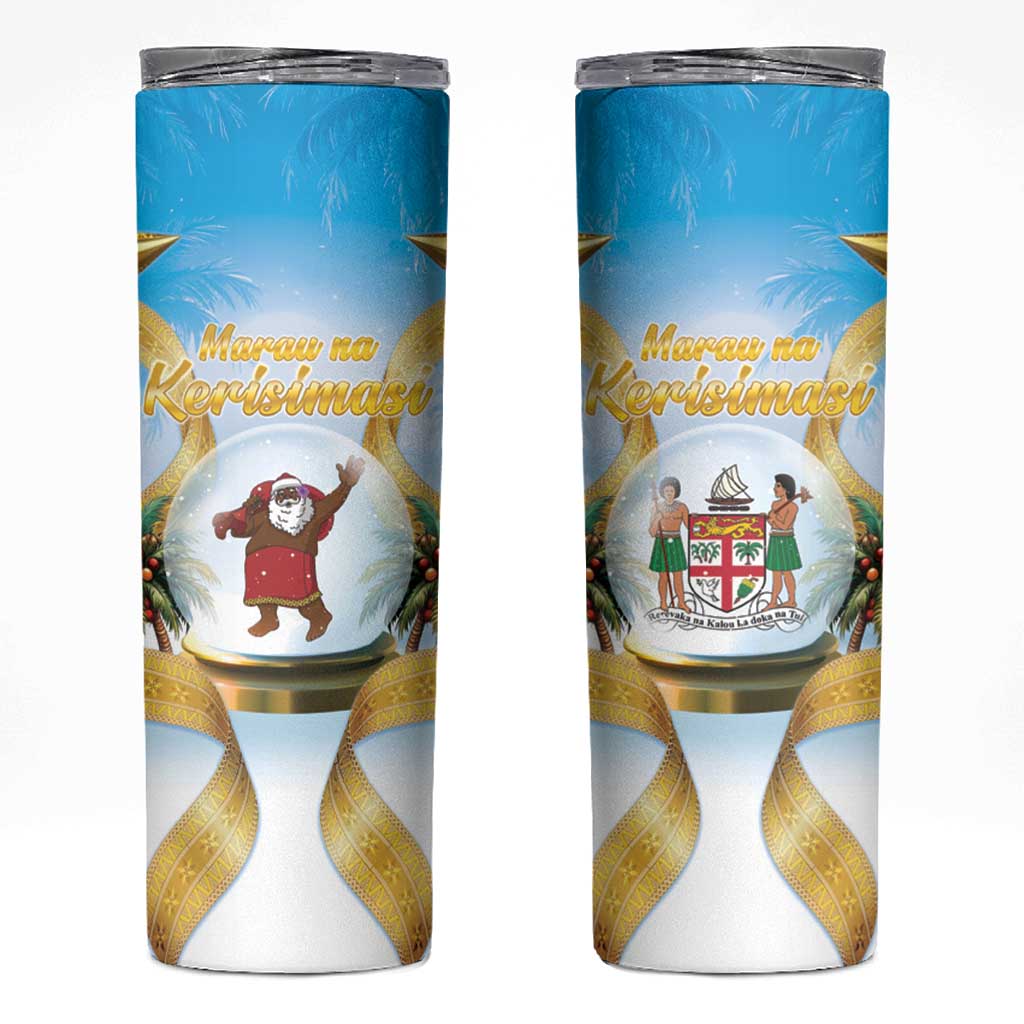 Fiji Christmas Skinny Tumbler Snow Globe With Fijian Santa LT05 Blue - Polynesian Pride