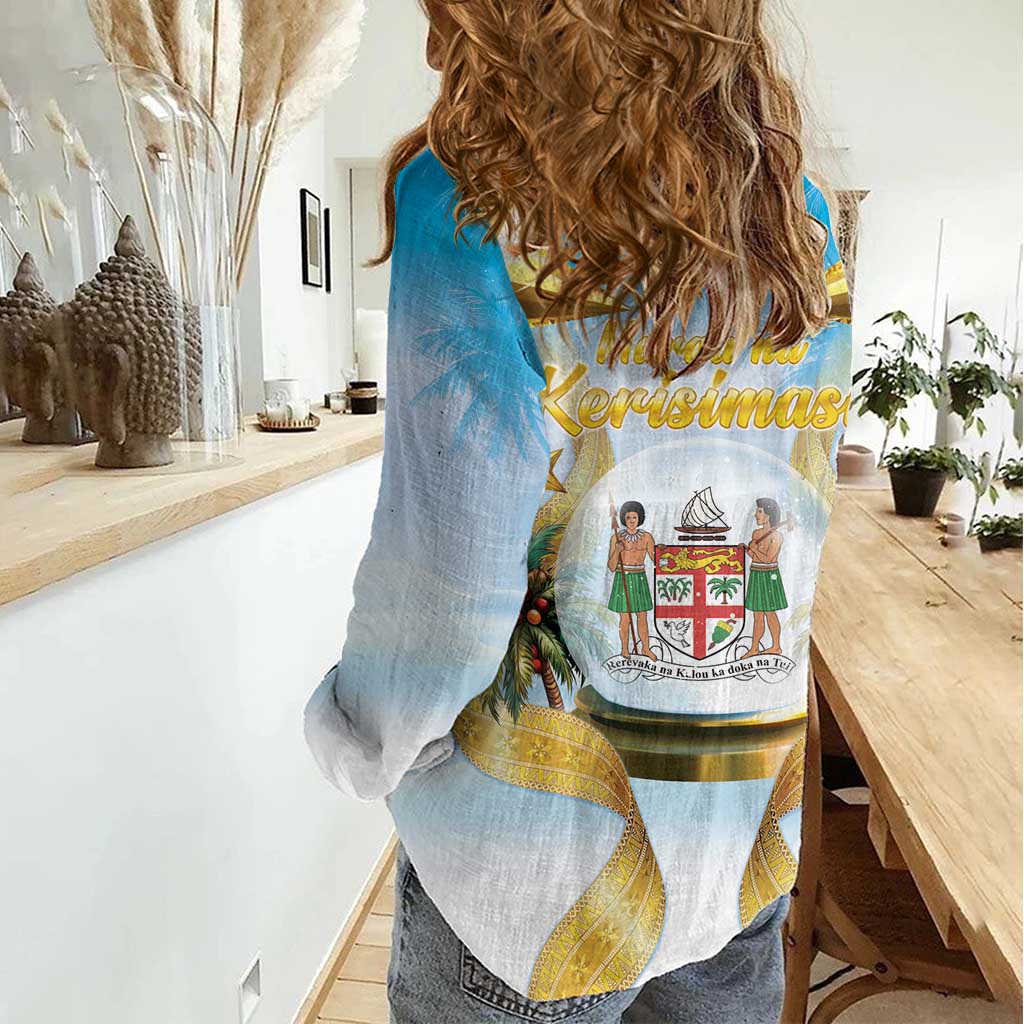Fiji Christmas Women Casual Shirt Snow Globe With Fijian Santa LT05