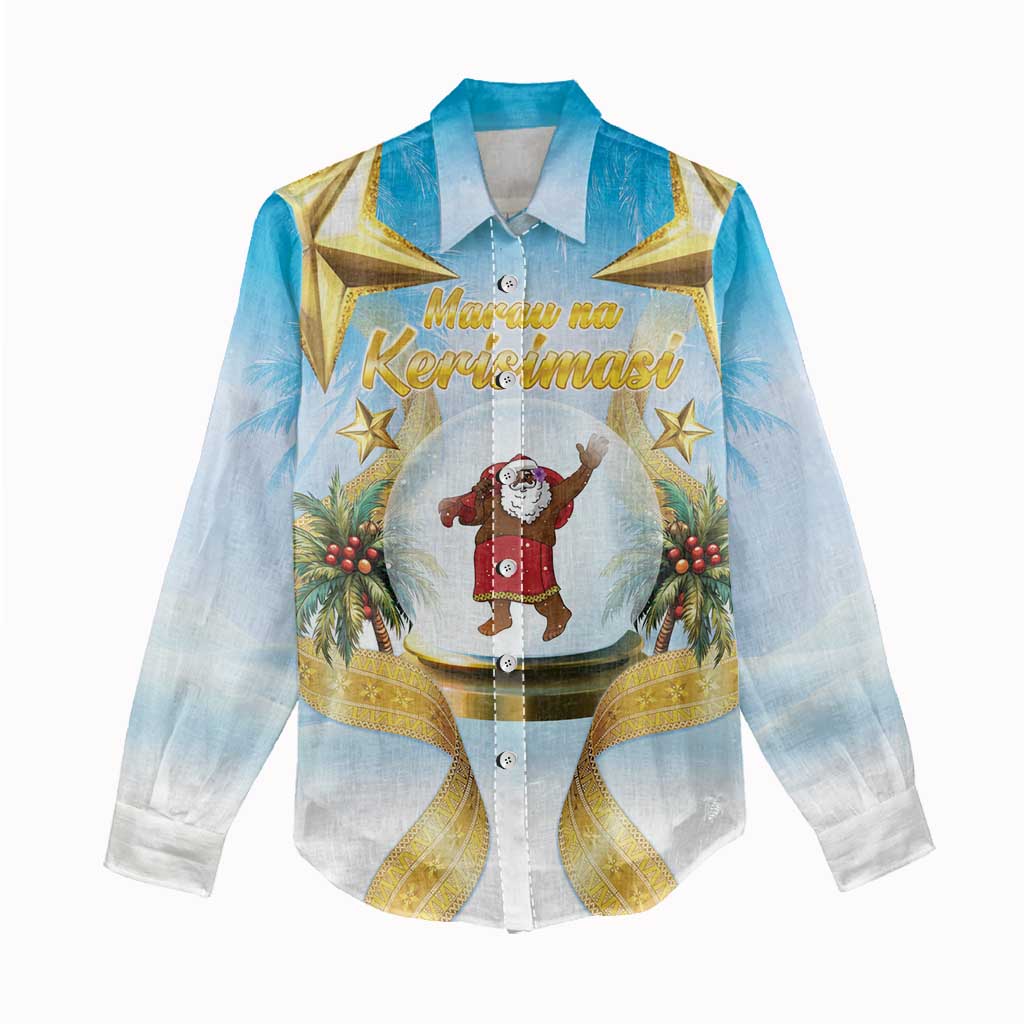 Fiji Christmas Women Casual Shirt Snow Globe With Fijian Santa LT05