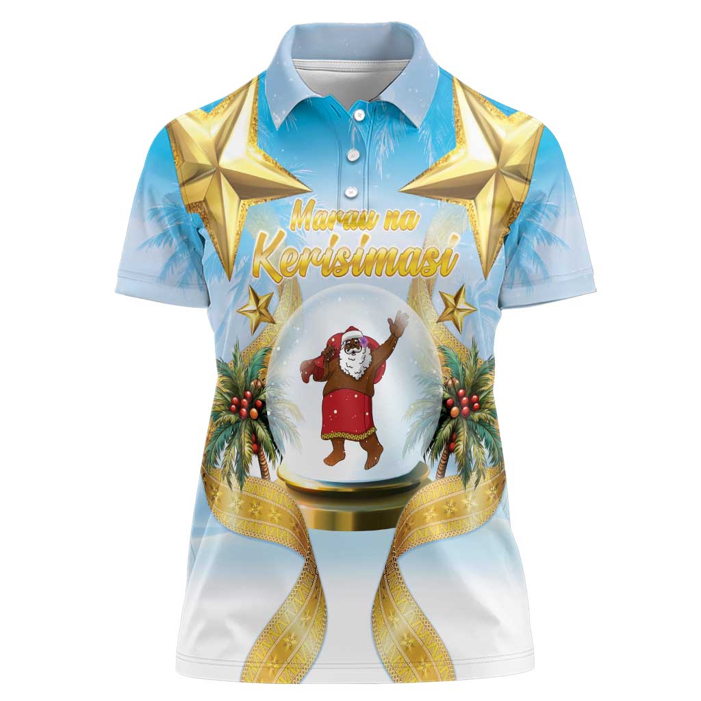 Fiji Christmas Women Polo Shirt Snow Globe With Fijian Santa LT05