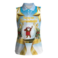 Fiji Christmas Women Sleeveless Polo Shirt Snow Globe With Fijian Santa LT05 Female Blue - Polynesian Pride