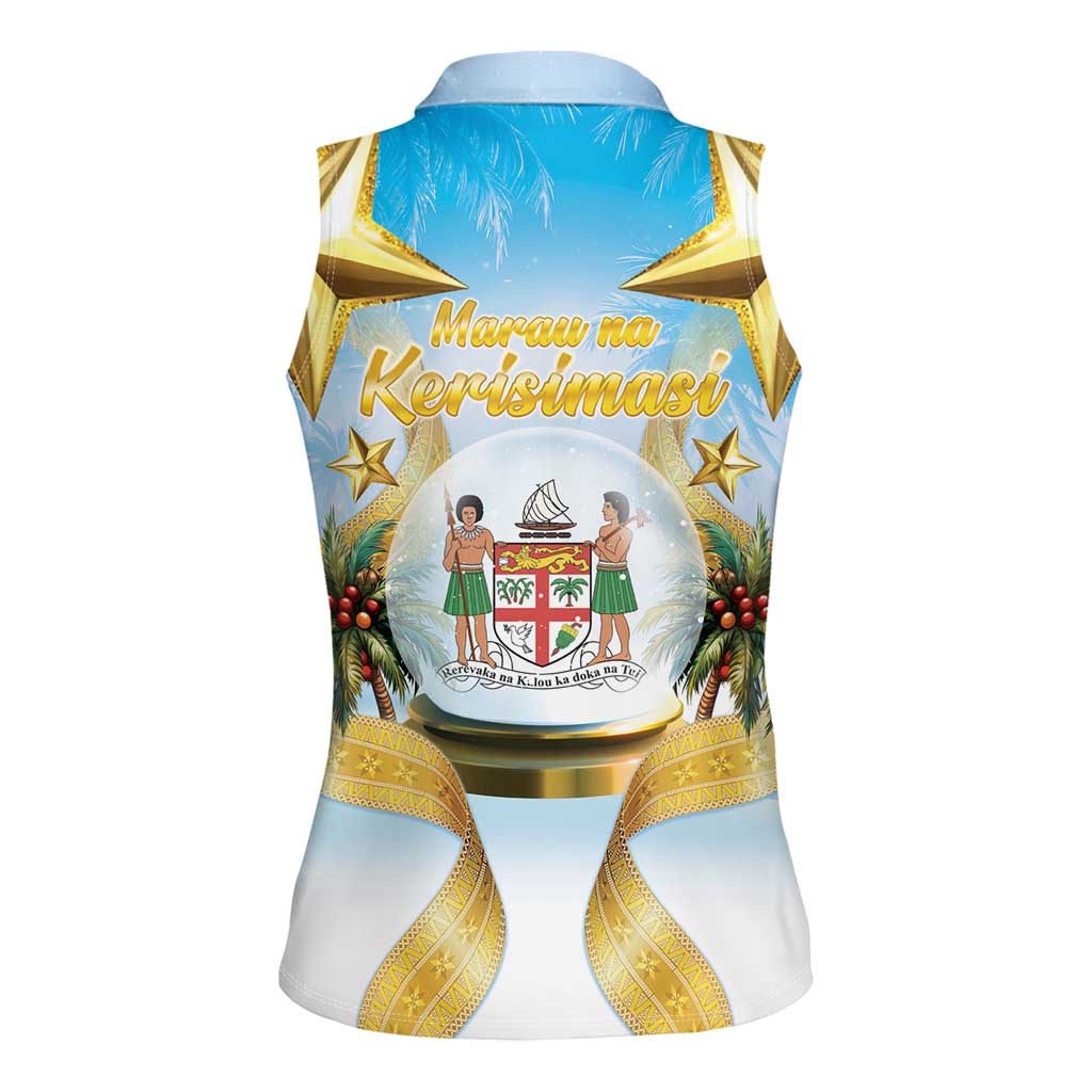 Fiji Christmas Women Sleeveless Polo Shirt Snow Globe With Fijian Santa LT05 - Polynesian Pride