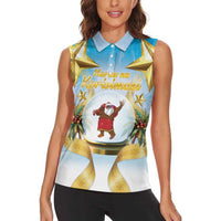 Fiji Christmas Women Sleeveless Polo Shirt Snow Globe With Fijian Santa LT05 - Polynesian Pride
