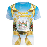 Fiji Christmas Women V-Neck T-Shirt Snow Globe With Fijian Santa LT05 - Polynesian Pride