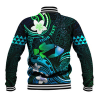 Personalised Hawaii Humuhumu Reef Triggerfish Baseball Jacket Turquoise With Plumeria LT05 - Polynesian Pride