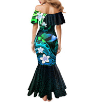 Personalised Hawaii Humuhumu Reef Triggerfish Family Matching Mermaid Dress and Hawaiian Shirt Turquoise With Plumeria LT05 - Polynesian Pride
