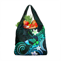 Hawaii Humuhumu Reef Triggerfish Grocery Bag Turquoise With Plumeria LT05 1-pack One Size Turquoise - Polynesian Pride