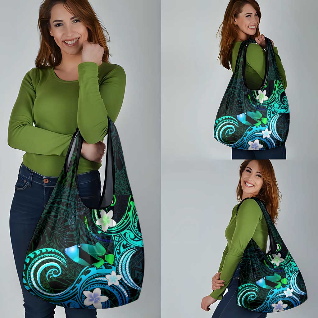Hawaii Humuhumu Reef Triggerfish Grocery Bag Turquoise With Plumeria LT05 - Polynesian Pride