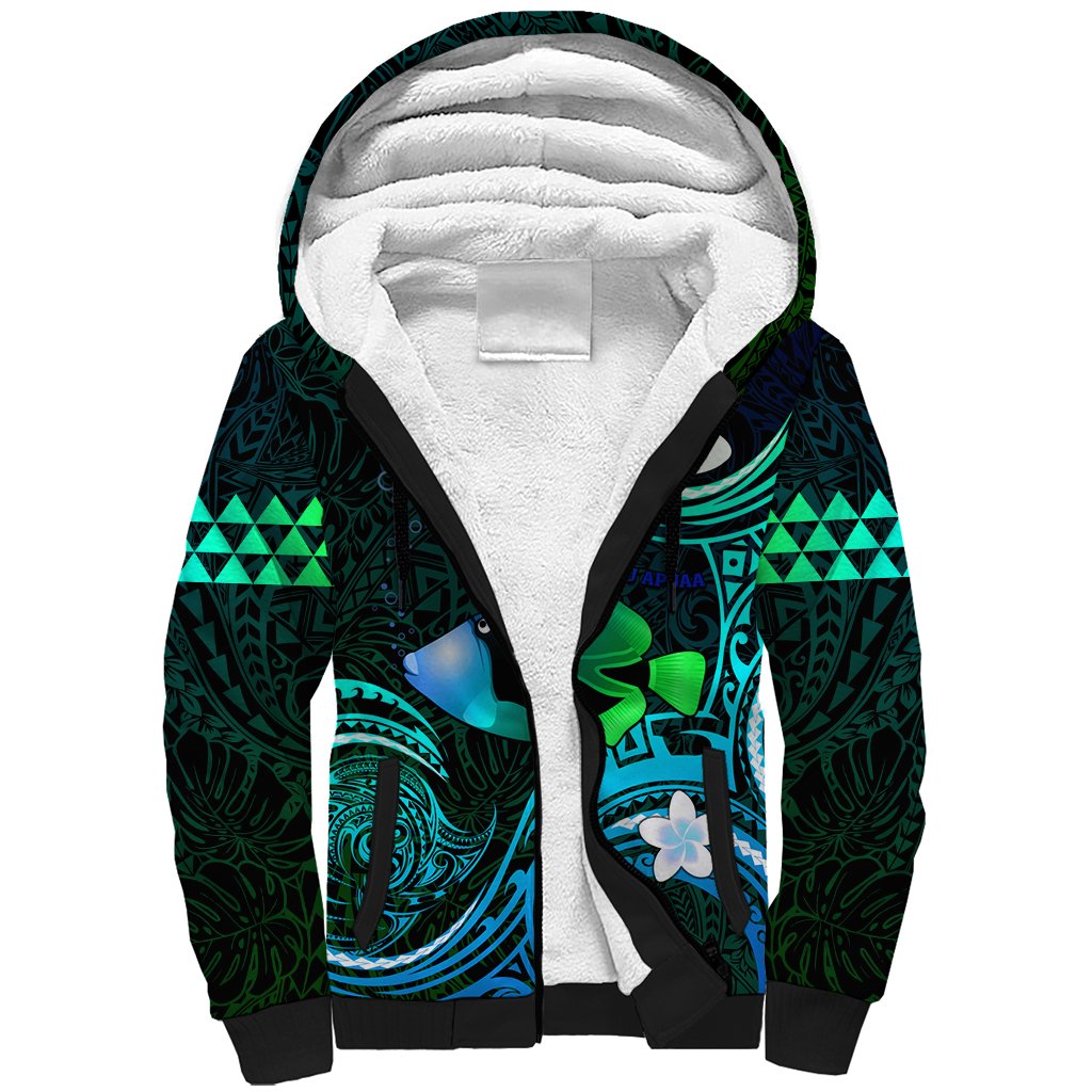 Personalised Hawaii Humuhumu Reef Triggerfish Sherpa Hoodie Turquoise With Plumeria LT05 Unisex Turquoise - Polynesian Pride