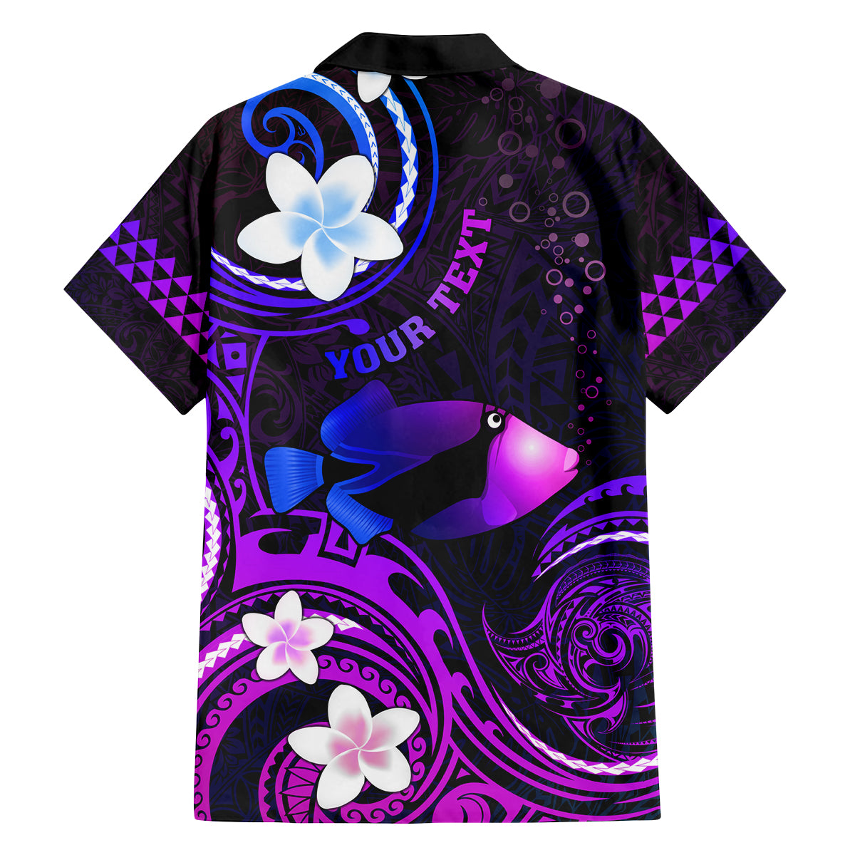 Personalised Hawaii Humuhumu Reef Triggerfish Family Matching Long Sleeve Bodycon Dress and Hawaiian Shirt Violet With Plumeria LT05 - Polynesian Pride