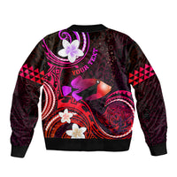 Personalised Hawaii Humuhumu Reef Triggerfish Bomber Jacket Maroon With Plumeria LT05 - Polynesian Pride