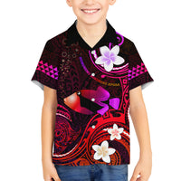 Personalised Hawaii Humuhumu Reef Triggerfish Family Matching Off Shoulder Maxi Dress and Hawaiian Shirt Maroon With Plumeria LT05 Son's Shirt Maroon - Polynesian Pride