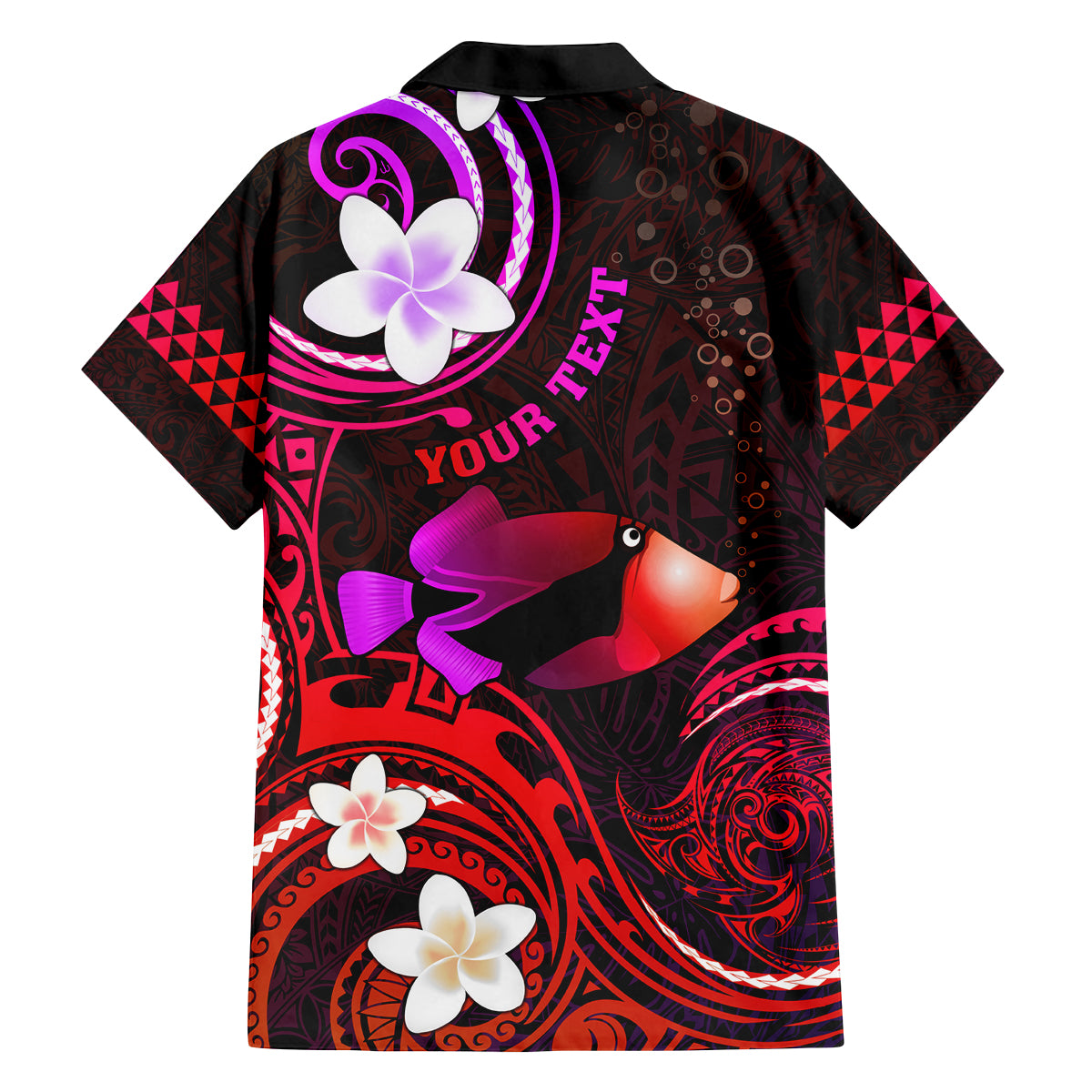 Personalised Hawaii Humuhumu Reef Triggerfish Family Matching Puletasi and Hawaiian Shirt Maroon With Plumeria LT05 - Polynesian Pride