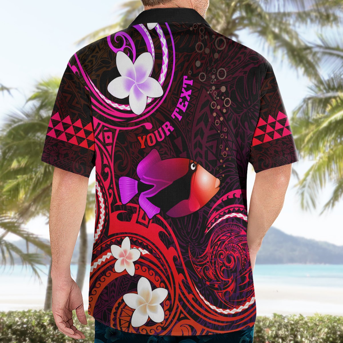 Personalised Hawaii Humuhumu Reef Triggerfish Hawaiian Shirt Maroon With Plumeria LT05 - Polynesian Pride