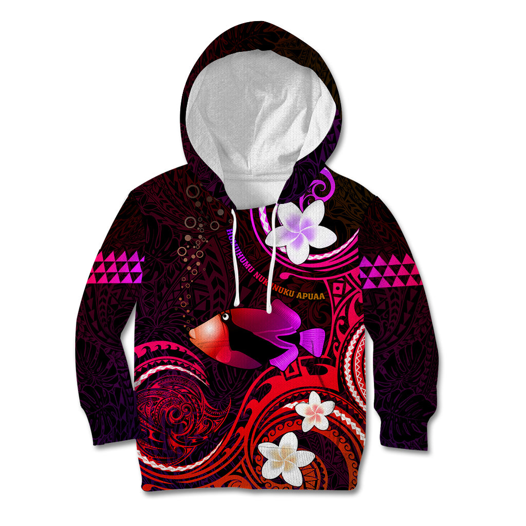 Personalised Hawaii Humuhumu Reef Triggerfish Kid Hoodie Maroon With Plumeria LT05 Hoodie Maroon - Polynesian Pride