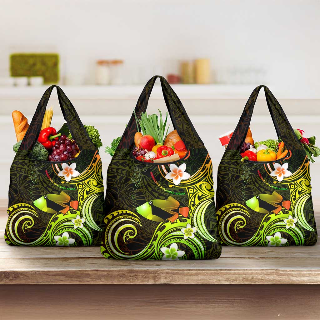 Hawaii Humuhumu Reef Triggerfish Grocery Bag Reggae With Plumeria