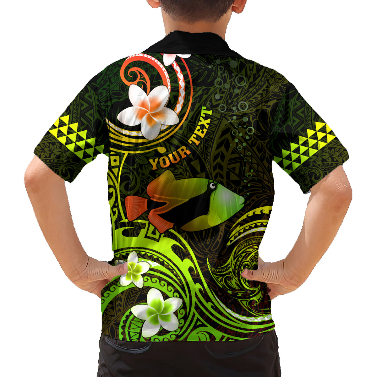 Personalised Hawaii Humuhumu Reef Triggerfish Kid Hawaiian Shirt Reggae With Plumeria LT05 - Polynesian Pride