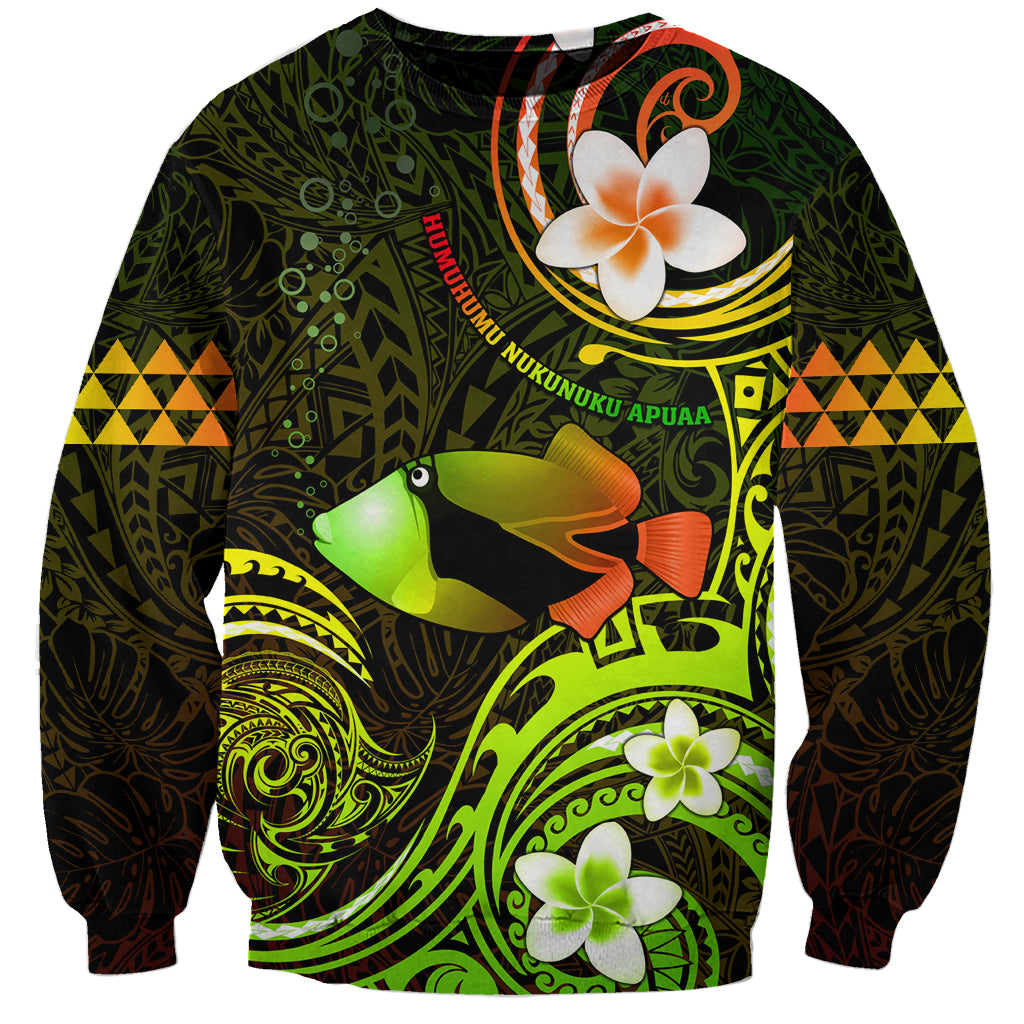 Personalised Hawaii Humuhumu Reef Triggerfish Sweatshirt Reggae With Plumeria LT05 Unisex Reggae - Polynesian Pride