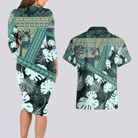 Hawaii Plant Kalo Couples Matching Long Sleeve Bodycon Dress and Hawaiian Shirt Hawaiian Tapa Pattern LT05 - Polynesian Pride