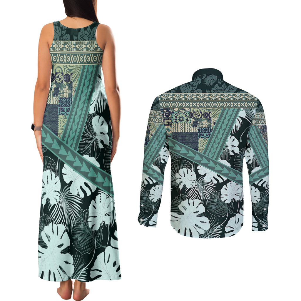 Hawaii Plant Kalo Couples Matching Tank Maxi Dress and Long Sleeve Button Shirt Hawaiian Tapa Pattern LT05 - Polynesian Pride