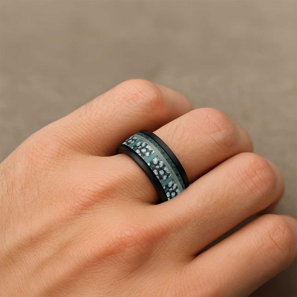 Hawaii Plant Kalo Spinner Ring Hawaiian Tapa Pattern - Polynesian Pride