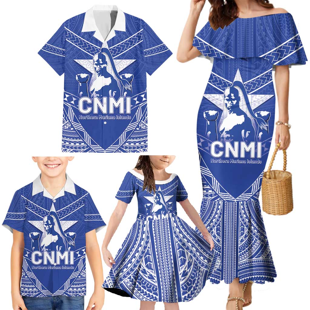 Northern Mariana Islands Family Matching Mermaid Dress and Hawaiian Shirt Chamorro Warrior Tribal Pattern LT05 - Polynesian Pride