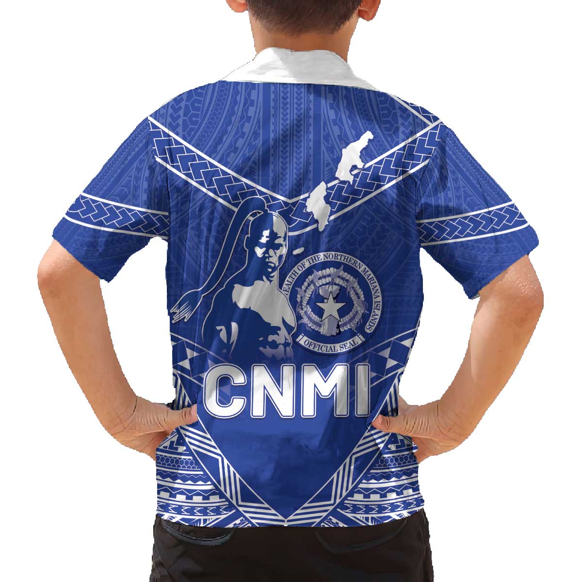 Northern Mariana Islands Family Matching Off The Shoulder Long Sleeve Dress and Hawaiian Shirt Chamorro Warrior Tribal Pattern LT05 - Polynesian Pride