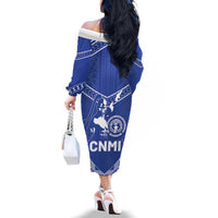 Northern Mariana Islands Family Matching Off The Shoulder Long Sleeve Dress and Hawaiian Shirt Chamorro Warrior Tribal Pattern LT05 - Polynesian Pride