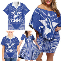 Northern Mariana Islands Family Matching Off Shoulder Short Dress and Hawaiian Shirt Chamorro Warrior Tribal Pattern LT05 - Polynesian Pride